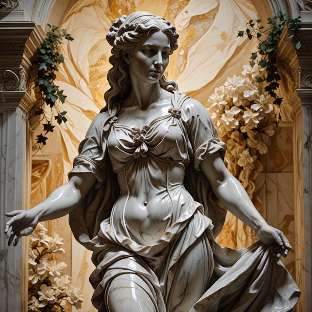 Baroque Marble Sculpture of Lilith Dancing in Garden