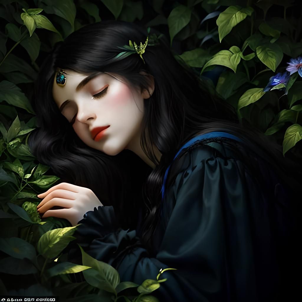 Sleeping Beauty in Pre-Raphaelite Secret Garden