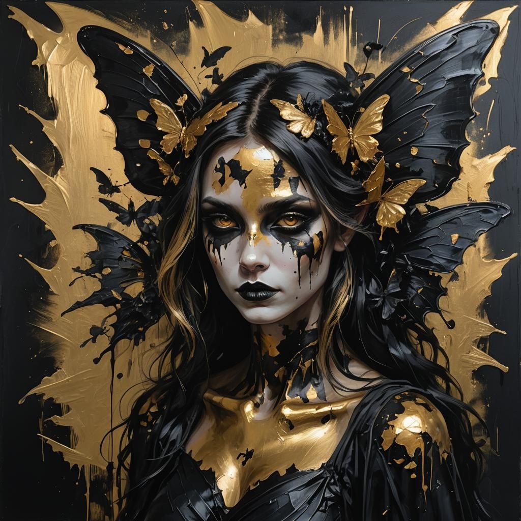 Gothic Fairy Painting with Golden Highlights