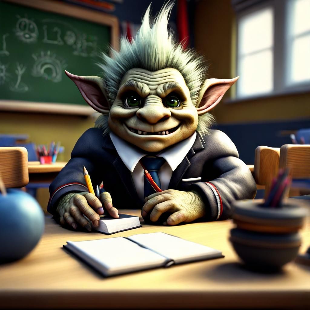 Chibi Troll in Classroom with Dragon Teacher