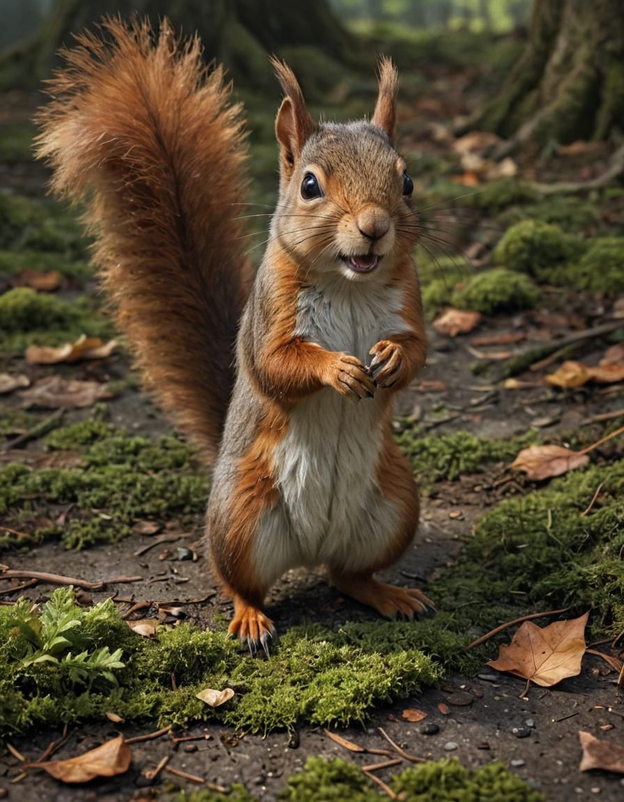 Surprised Squirrel Wildlife Illustration in Natural Sunlight
