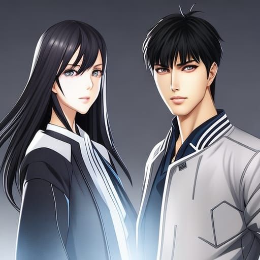 Anime Style Drawing of Korean Man and Girl