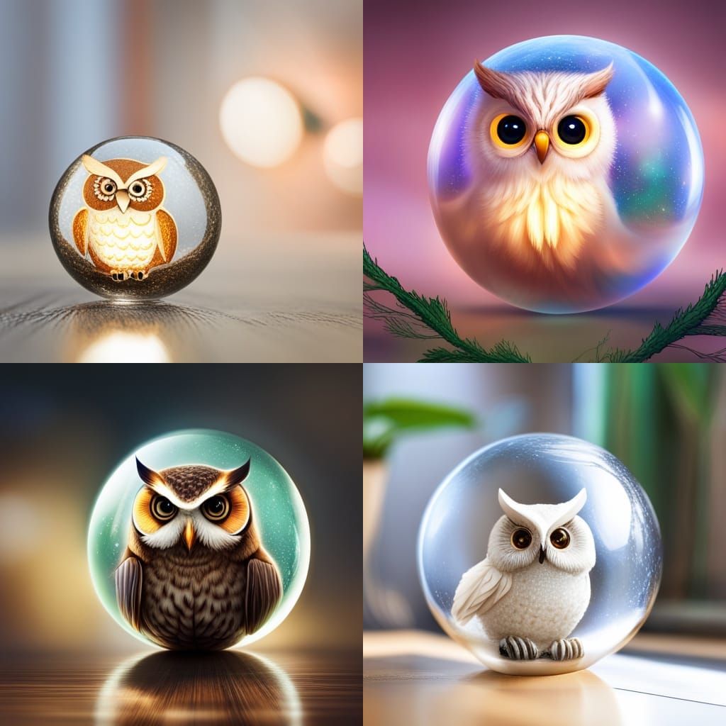 Cute Glittery Owl in Sparkling Glass Orb