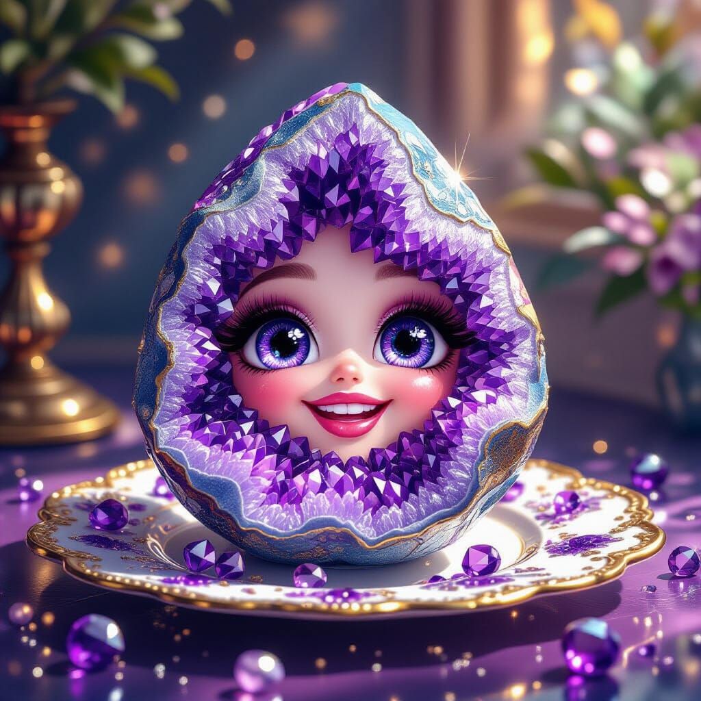 Amethyst Geode with Swarovski Beads and Sparkling Eyes