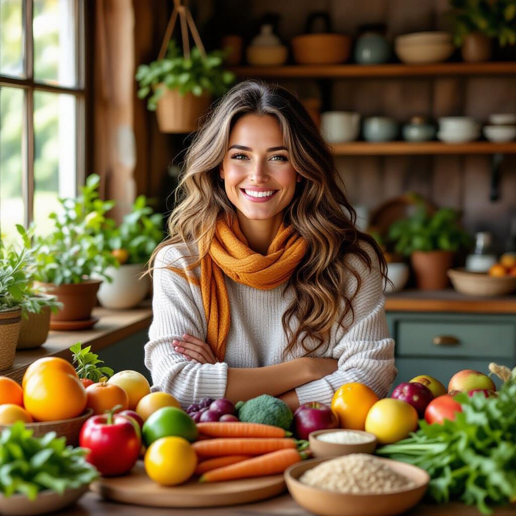 Person Embracing Healthy Lifestyle with Fruits and Vegetable...