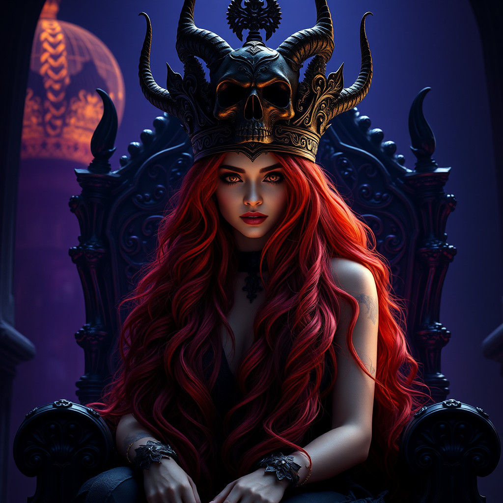 Underworld Queen with Skull Crown in Gothic Art Nouveau Styl...