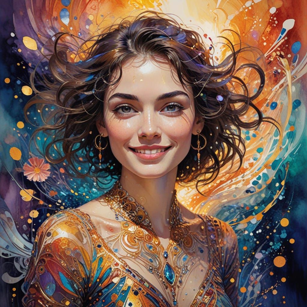 Golden Sunset Portrait with Whirling Patterns