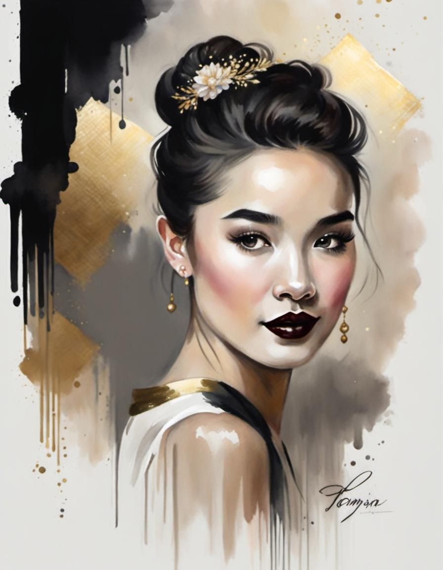 Smiling Ballerina Portrait in Watercolor Style