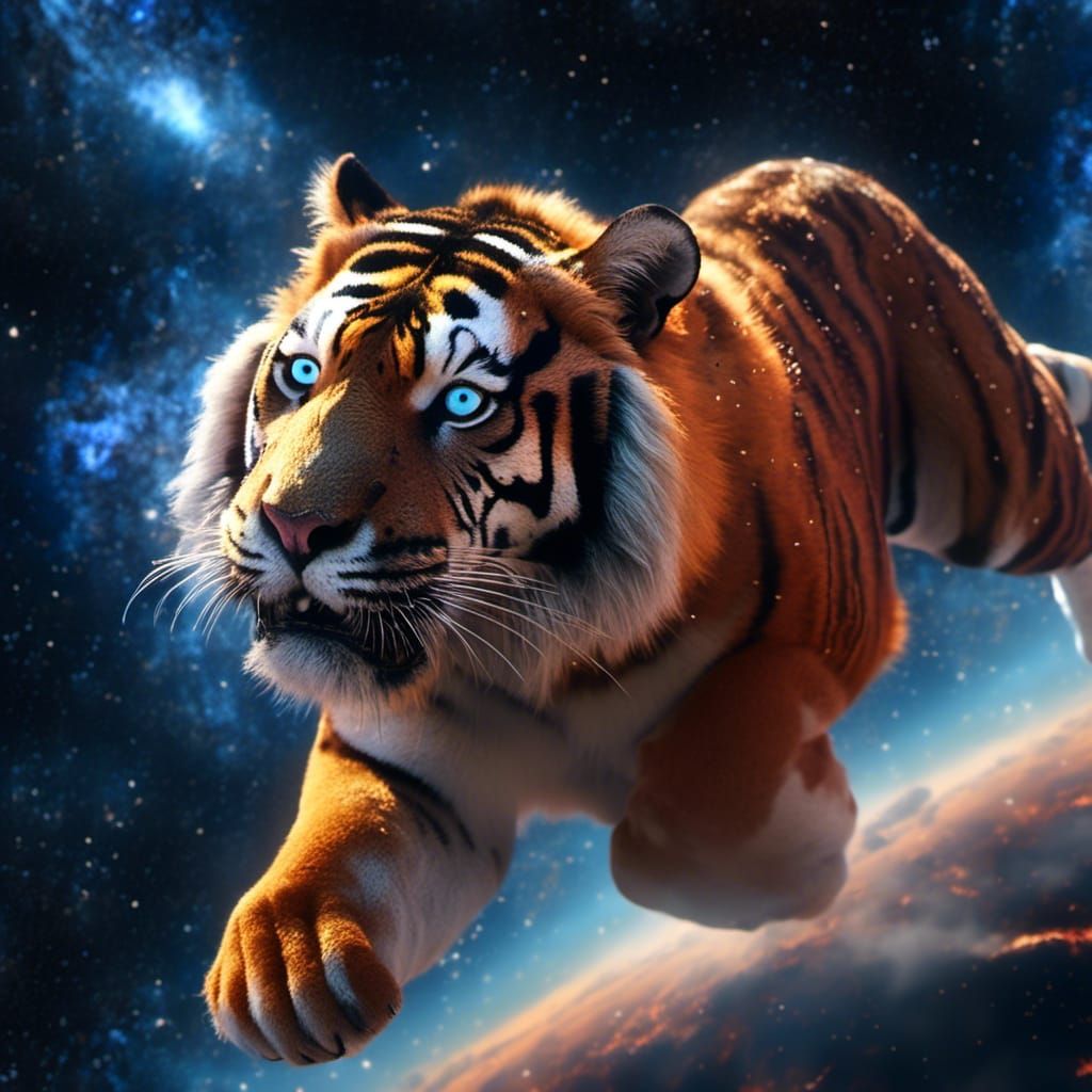 Epic Orange Tiger with Galaxy Background in CGI Style