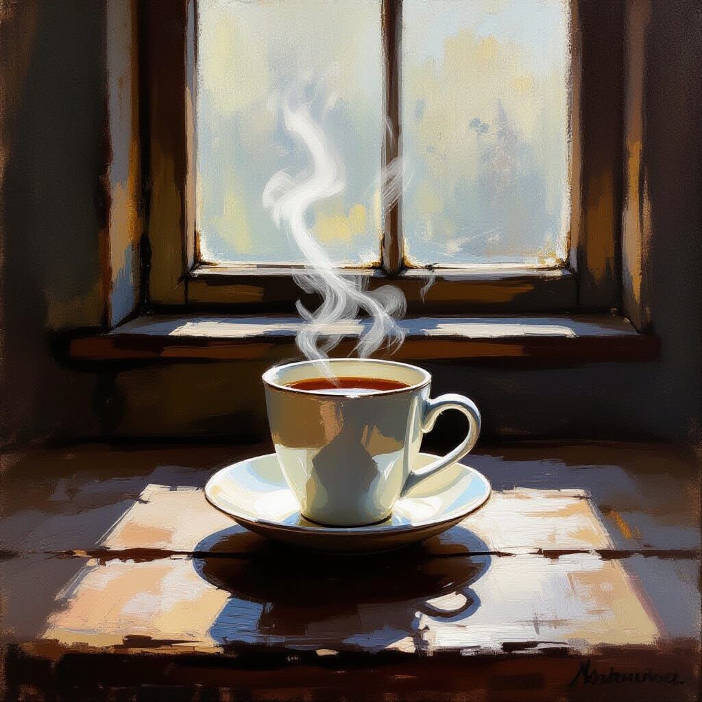 Porcelain Cup Still Life in Impressionistic Style