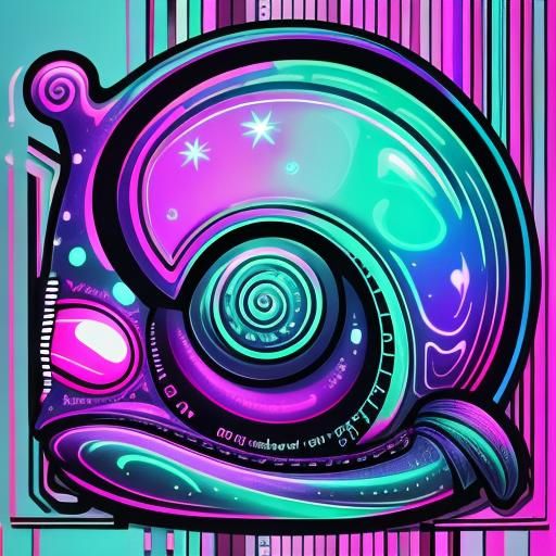 Snail with Star Shell in Synthwave Style