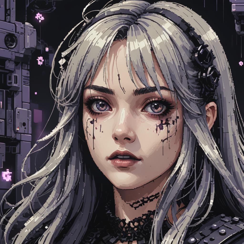 Gothic Girl in Pixelated PS1 Glitch Art Style