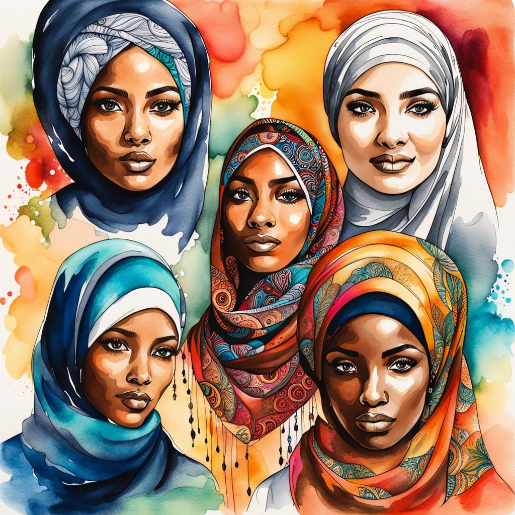 Multicultural Friendship: Evocative Ink and Watercolor Sketc...
