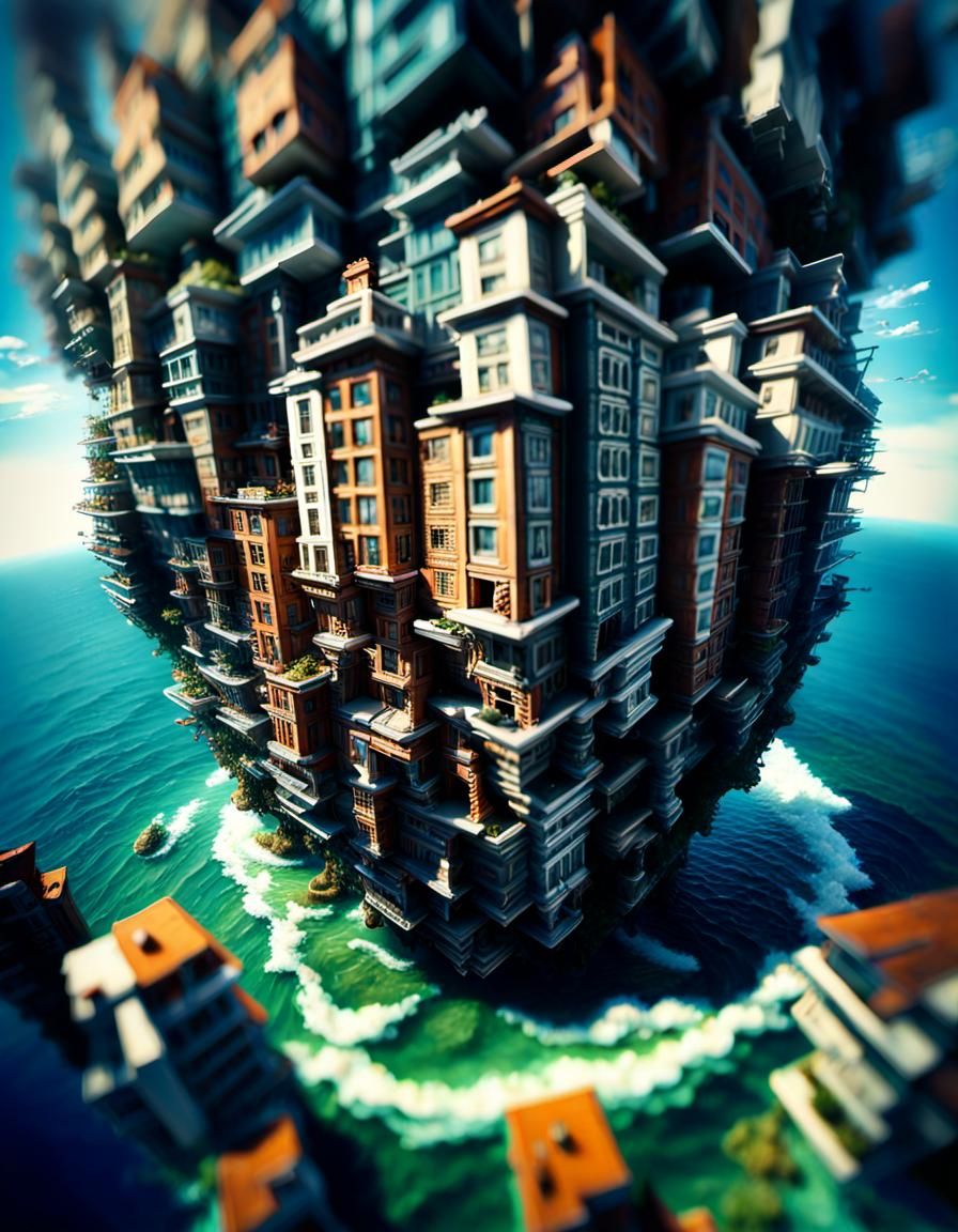 Surreal Inverted World with Sky Below, Ocean Above