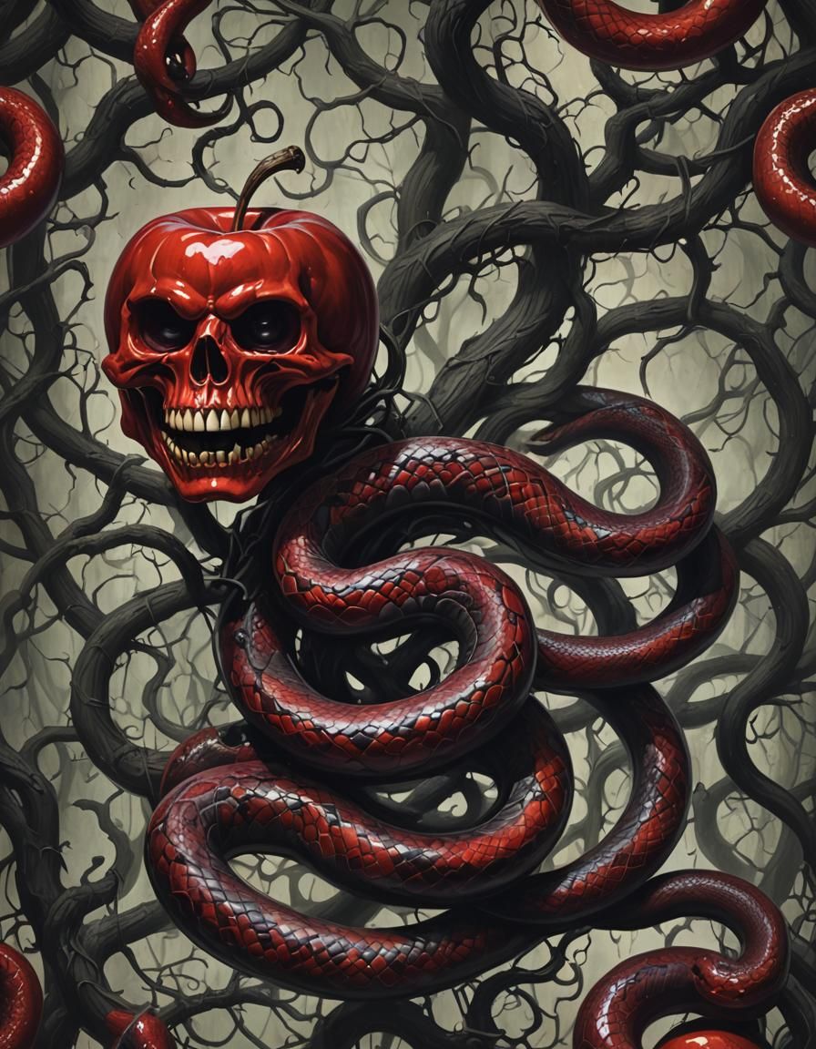 Creepy Poison Apple Snake in Gothic Horror Style