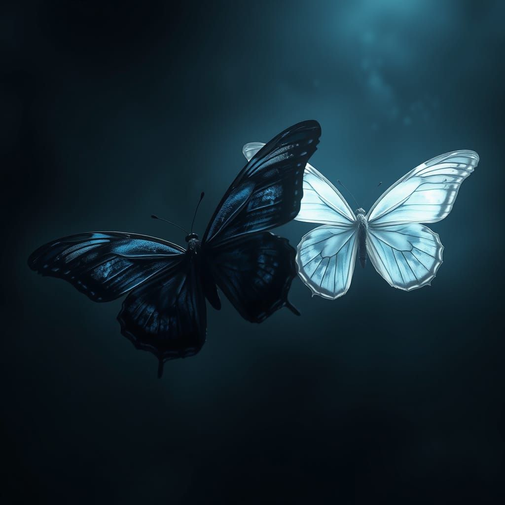 Contrasting Butterflies in Dramatic Atmosphere, Dark and Lig...