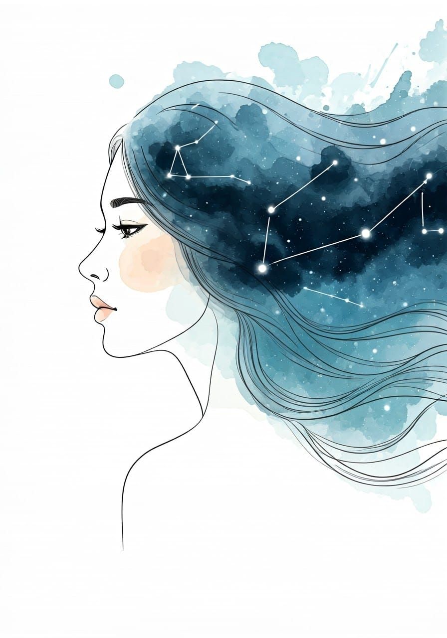 Woman's Profile Dissolves into Celestial Tapestry
