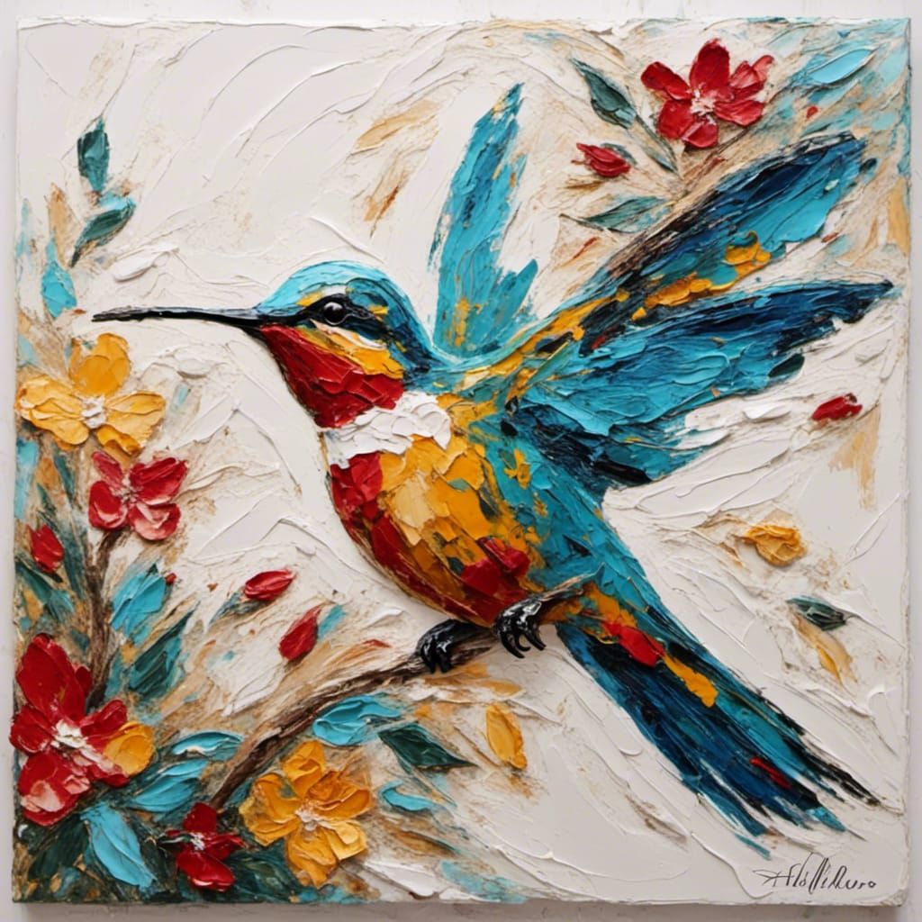 Hummingbird in Impasto Style