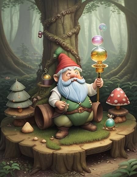 Gnome and Hedgehog in Mystical Forest Clearing