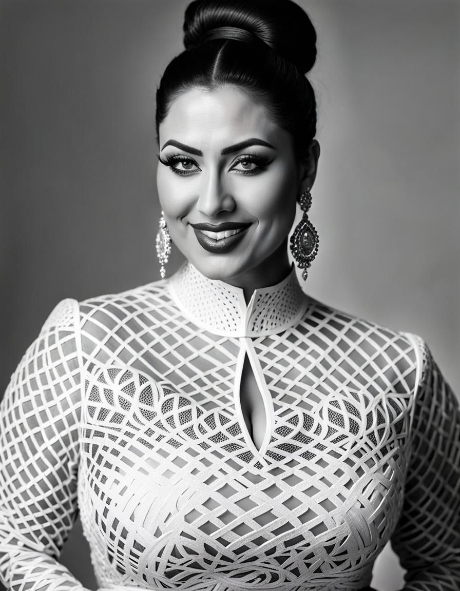 Intricate Black and White Portrait of Confident Woman