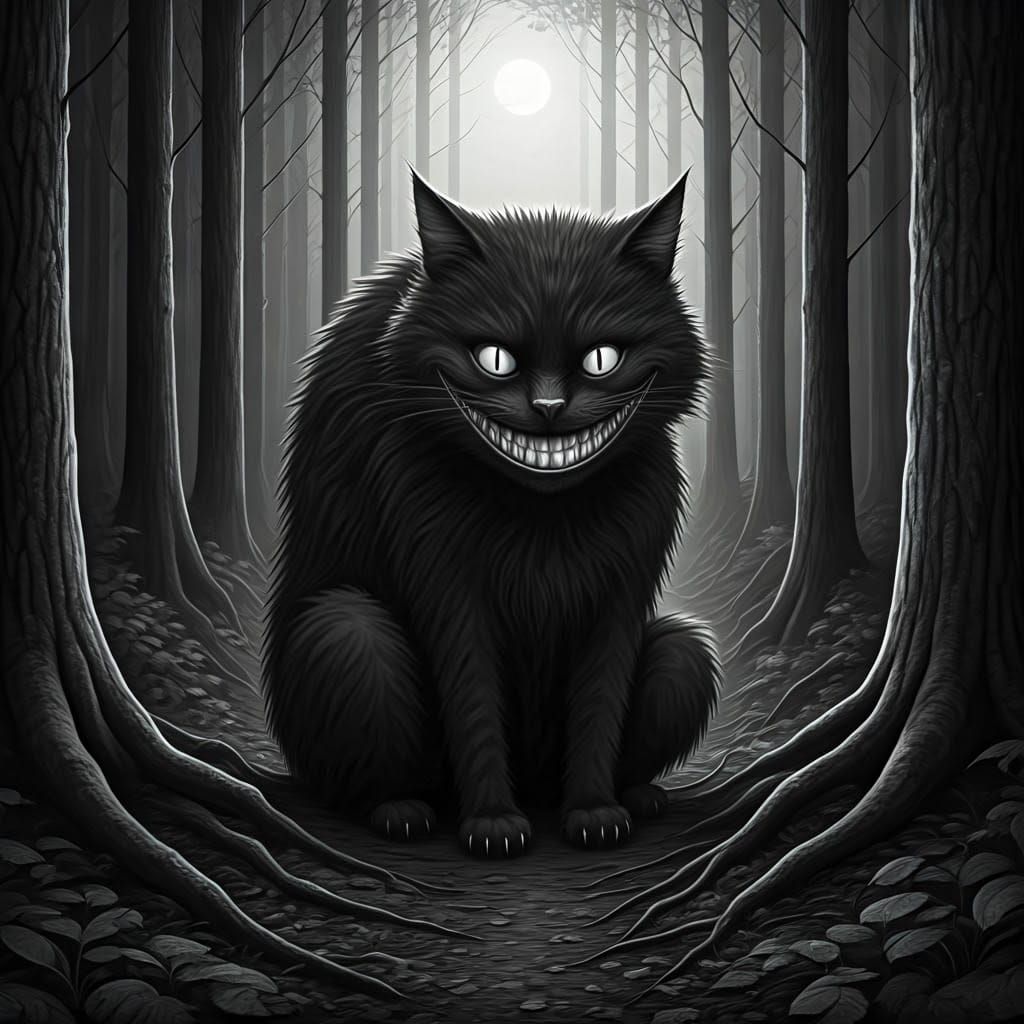 Gothic Black Cat Monster in Charcoal Style
