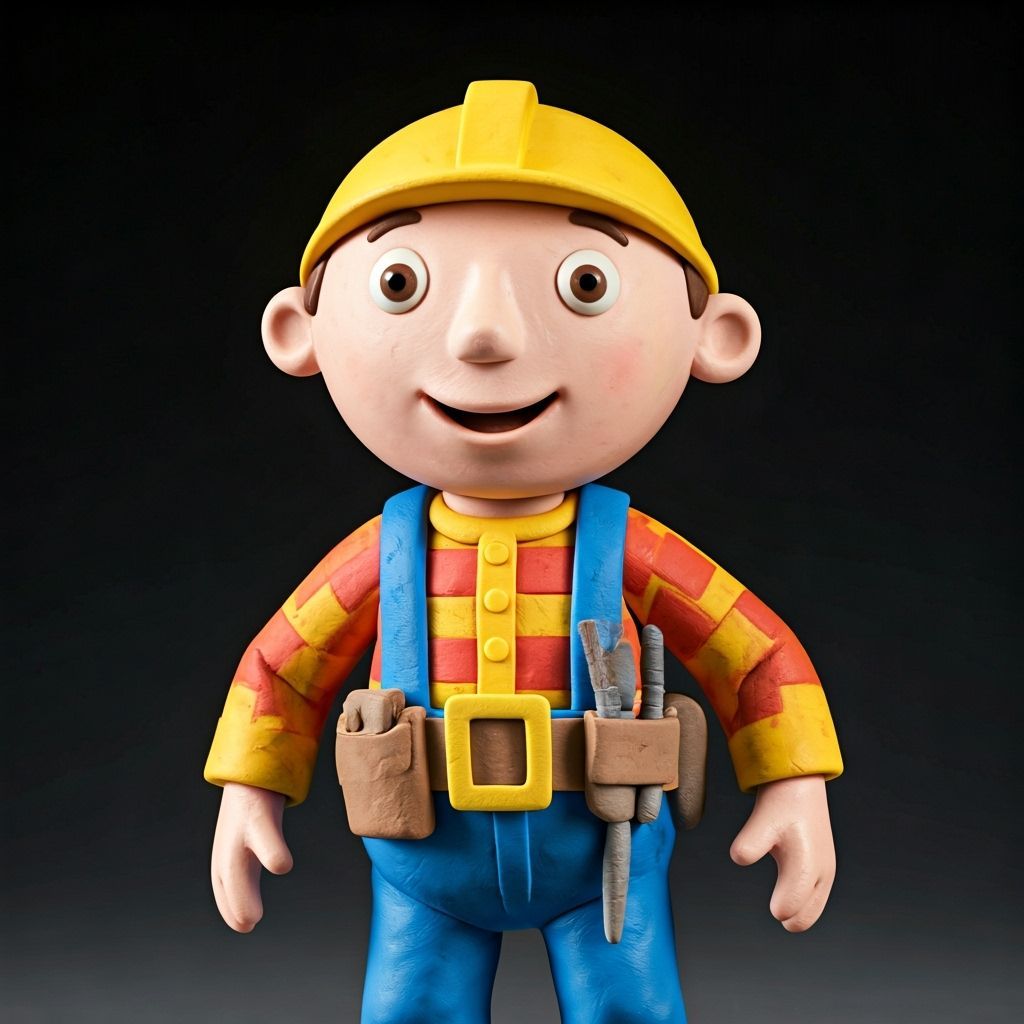 Bob the builder, made out of clay, claymation,