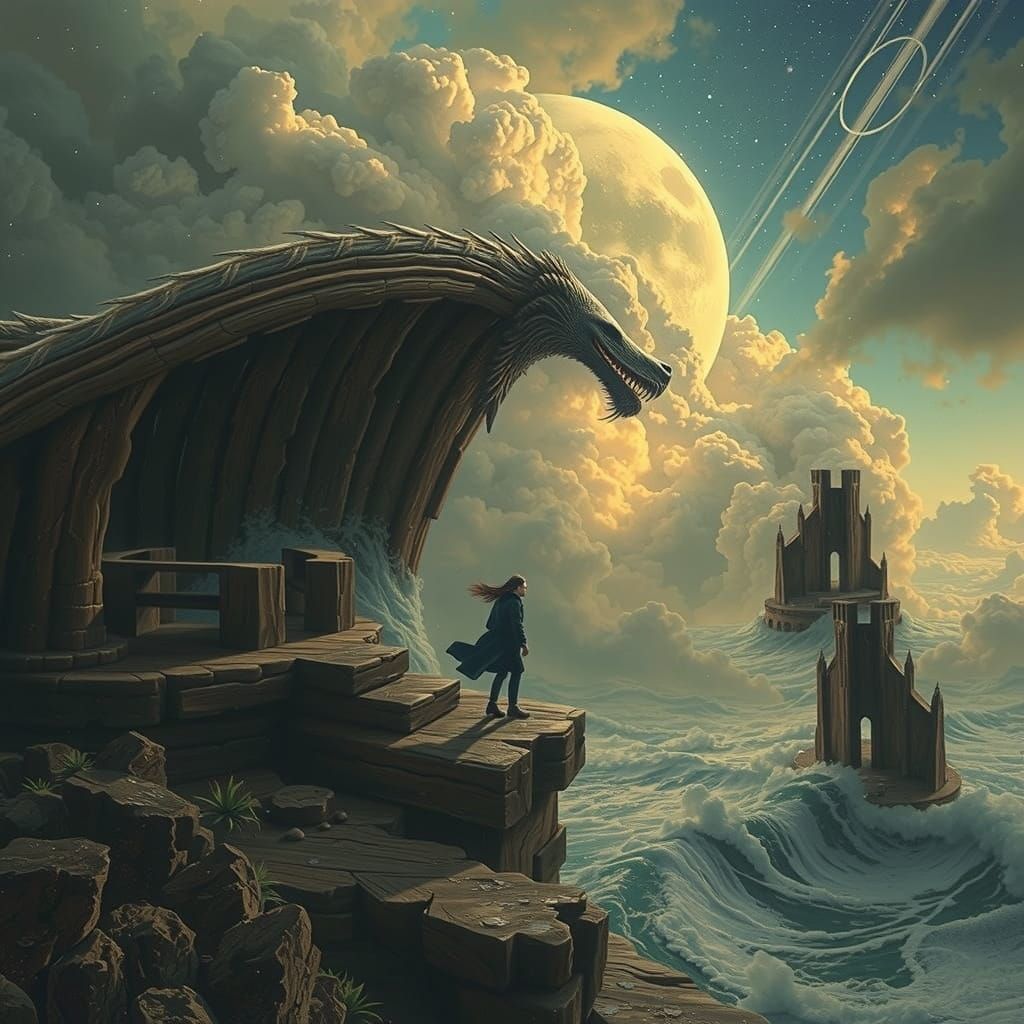 Surrealist Vision of a Dreamer's Arrival at World's End