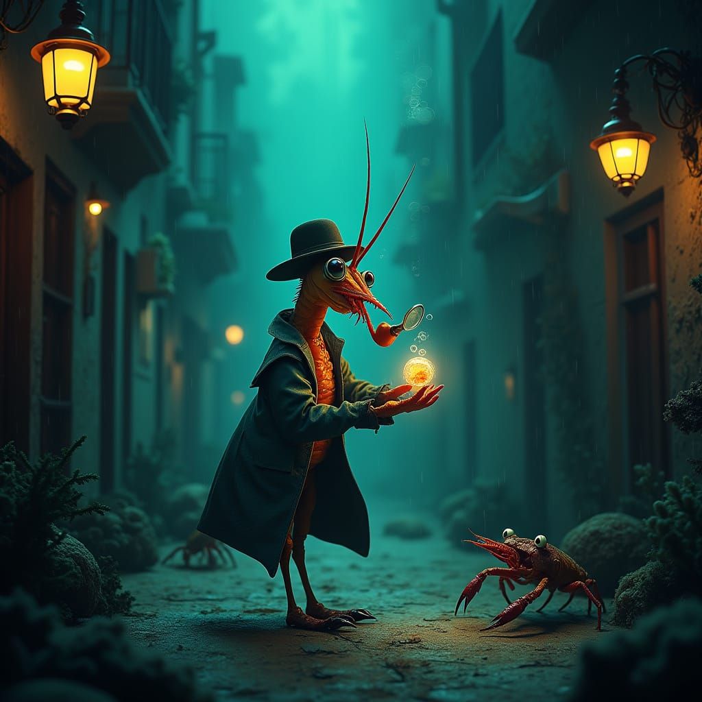 Mantis Shrimp Detective in Underwater Alley