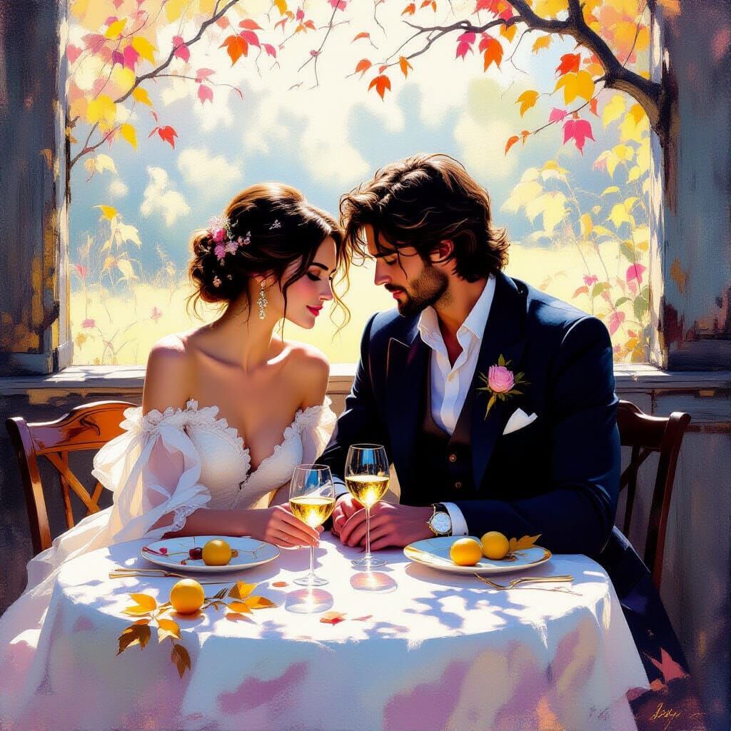 Metamodern Dinner Scene with Luminous Color Palette