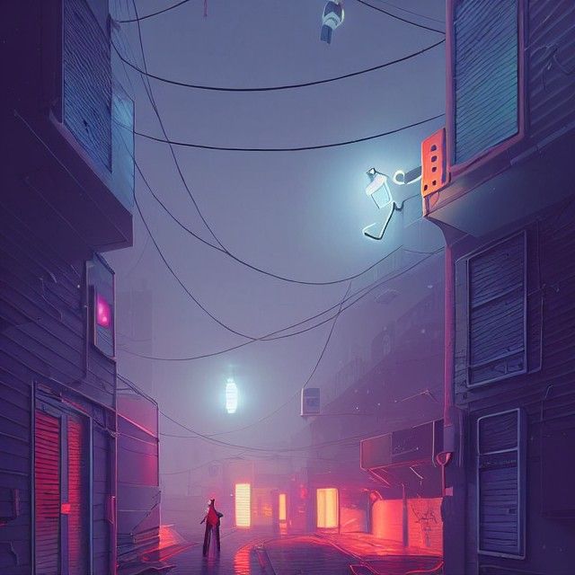 Futuristic Alleyway at Night in Cyberpunk Style