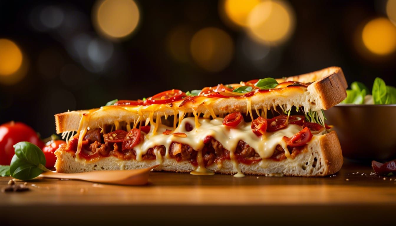 Delicious Deep Dish Pizza Sandwich: Food Photography