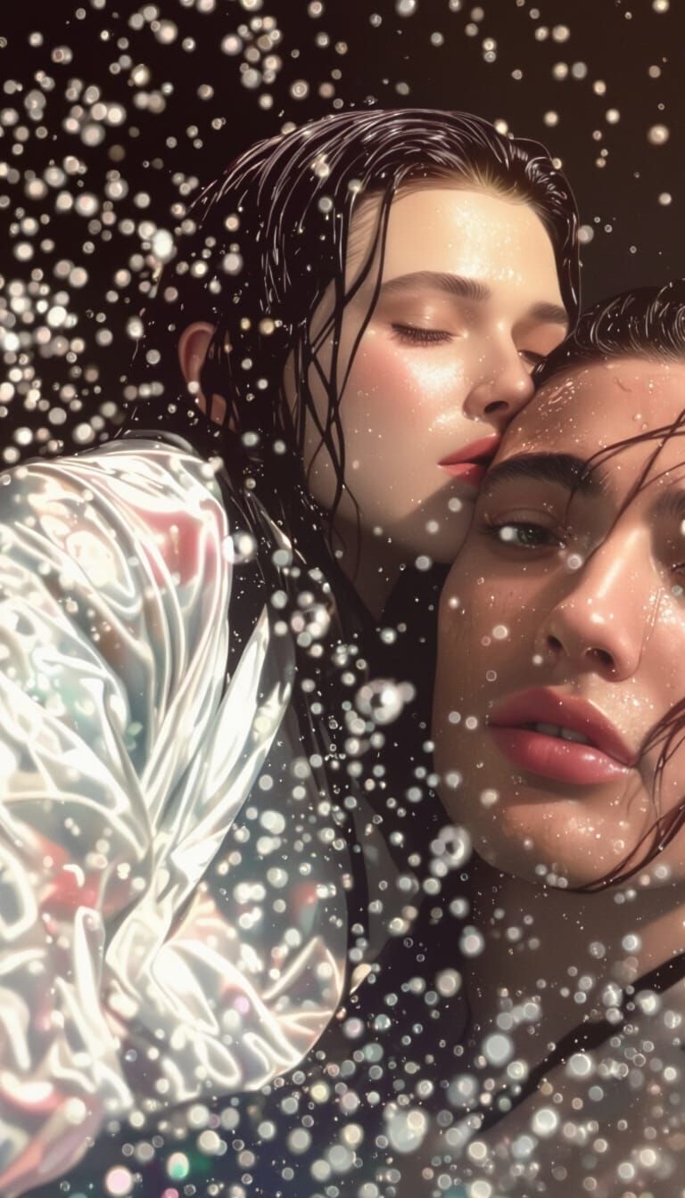 Intense Neon Portrait of Couple Submerged in Water