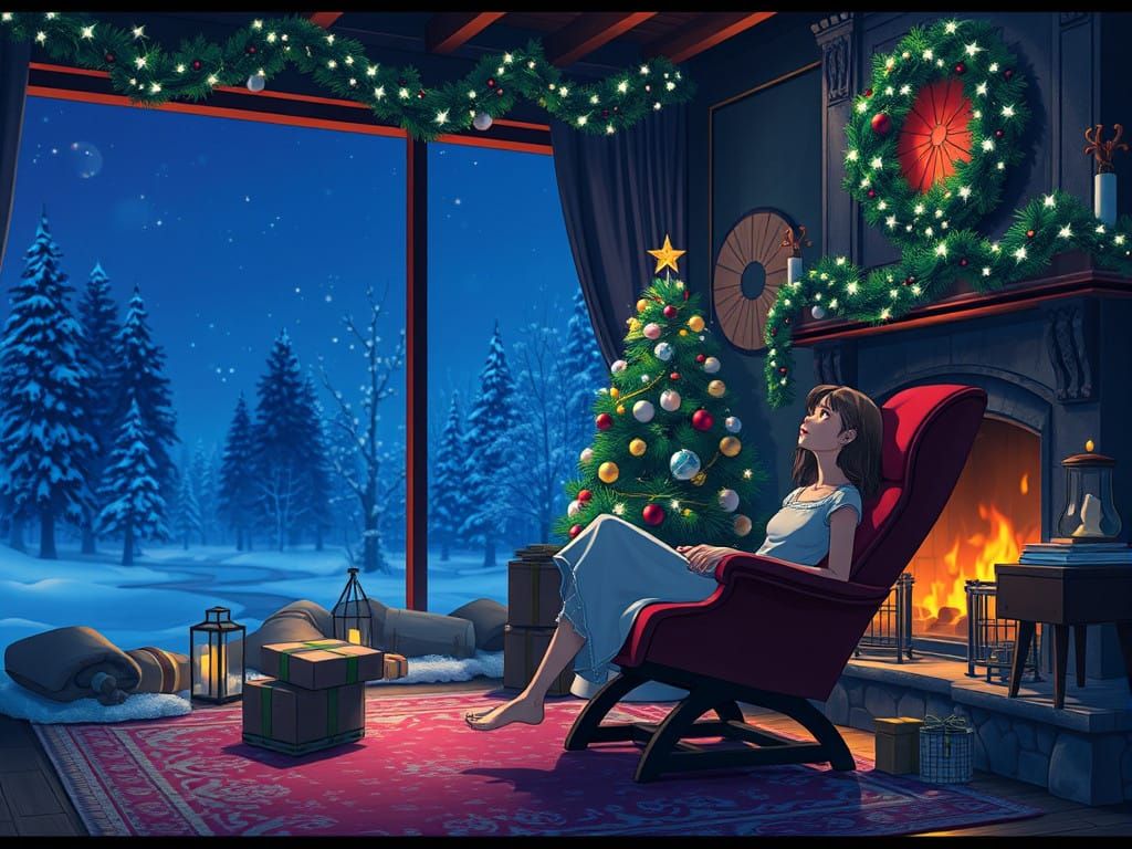 Winter Goddess by the Cozy Fireplace