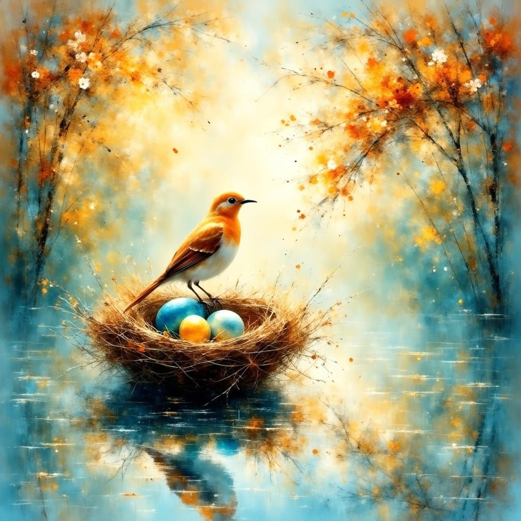 Whimsical Watercolor Bird's Serene Morning Sanctuary