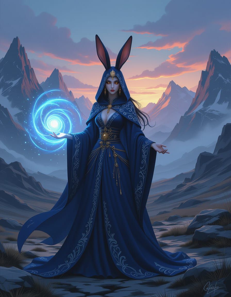 Sorceress Conjures Starlight in Dark Fantasy Digital Paintin...
