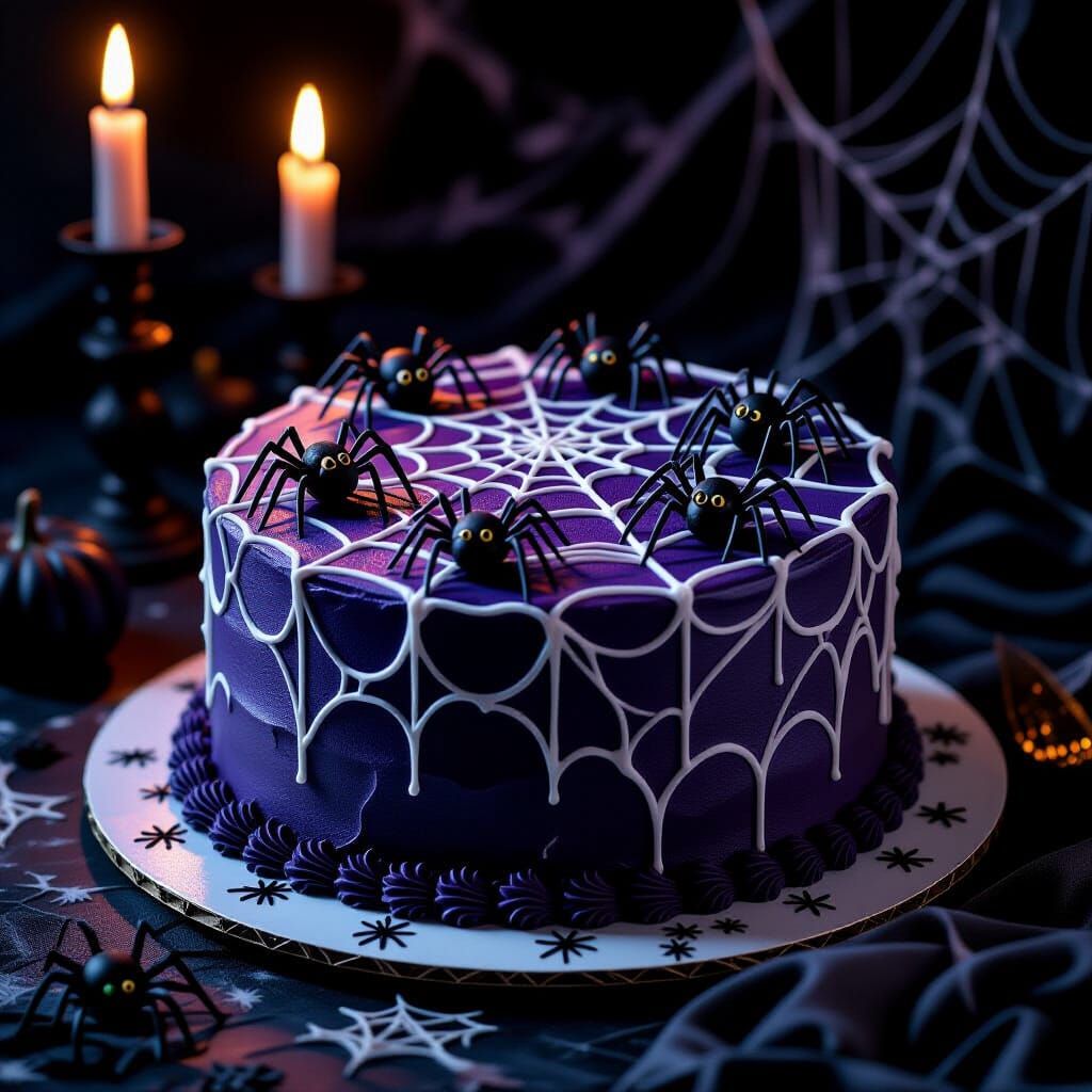 Eerie Spooky Cake with Fondant Spiders