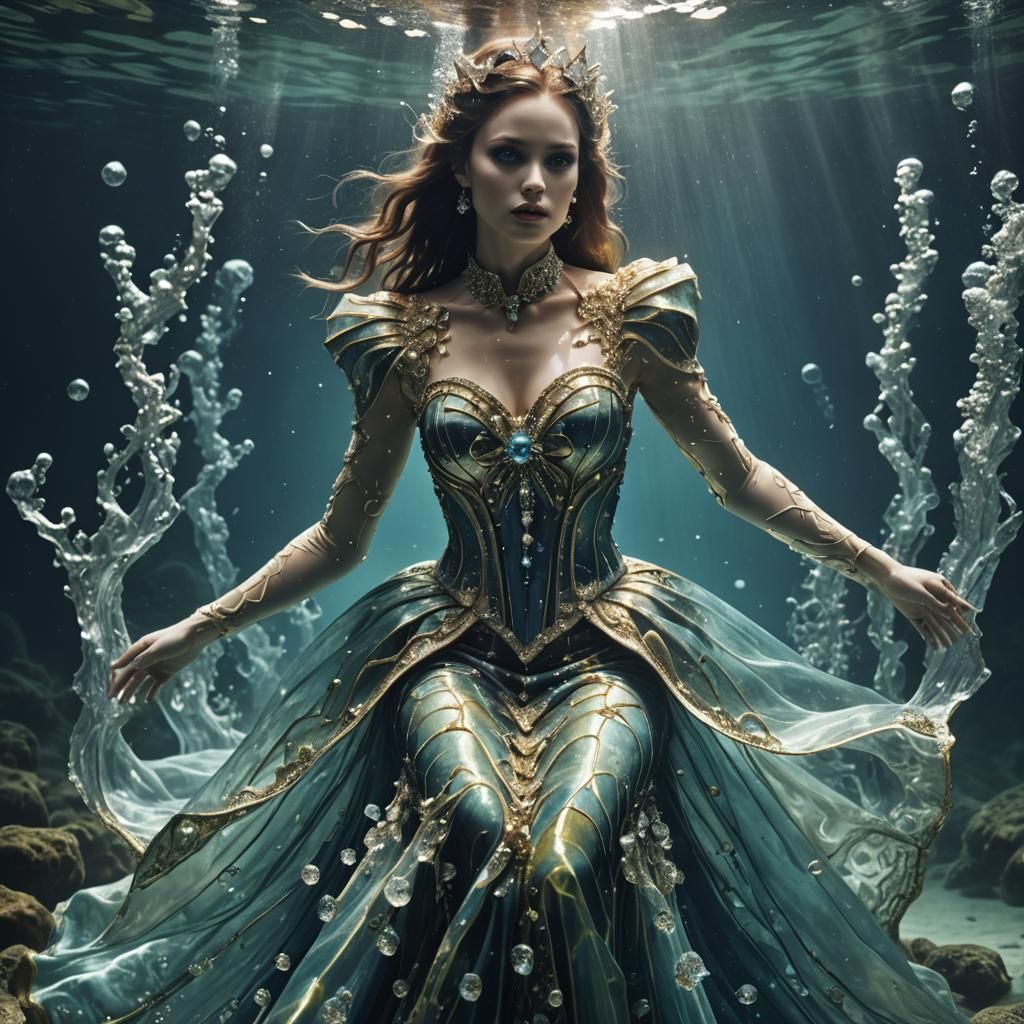 Underwater Model in Sapphire and Diamond Dress
