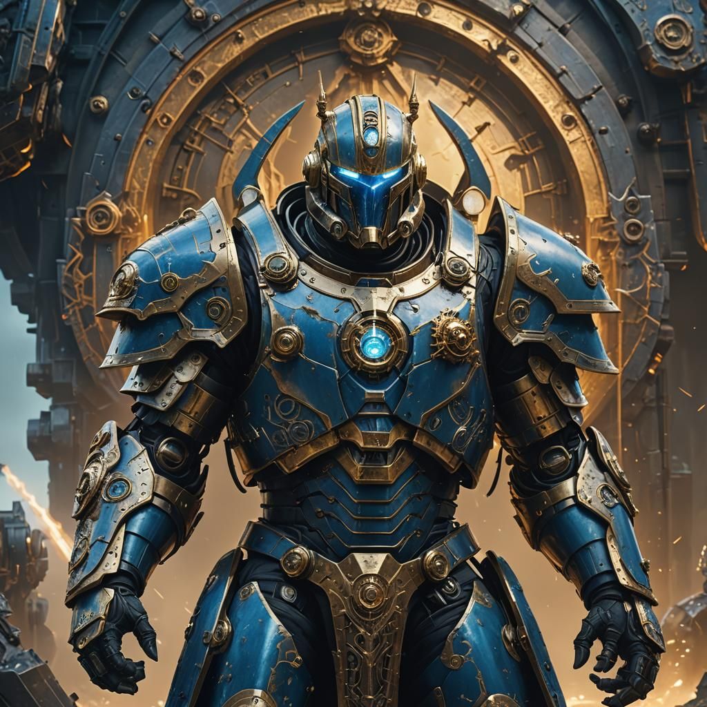 Ironclad Sentinel with Glowing Warhammer in Sci-Fi Art