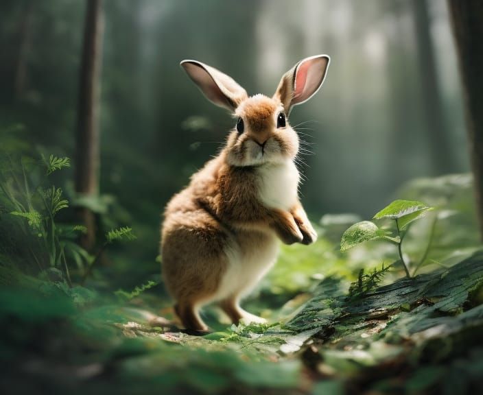 Adorable Baby Bunny in Forest: Studio Ghibli Style