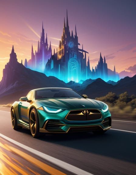 Magic Car Concept Art with Glowing Runes