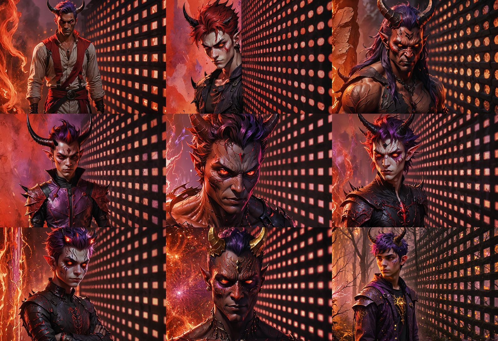 Striking Red Demon with Black Horns and Purple Hair