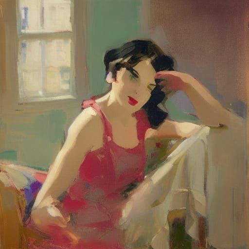 Woman Experiencing Love in Painterly Oil Style