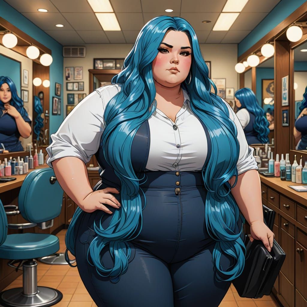 Sultry Latina Hairstylist in Anime-Inspired Masterpiece