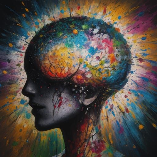 Brain Surrounded by Art Supplies in Whimsical Style