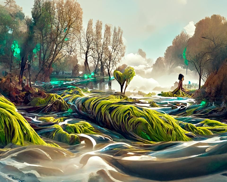 Peaceful River in Green Fields: Digital Matte Painting
