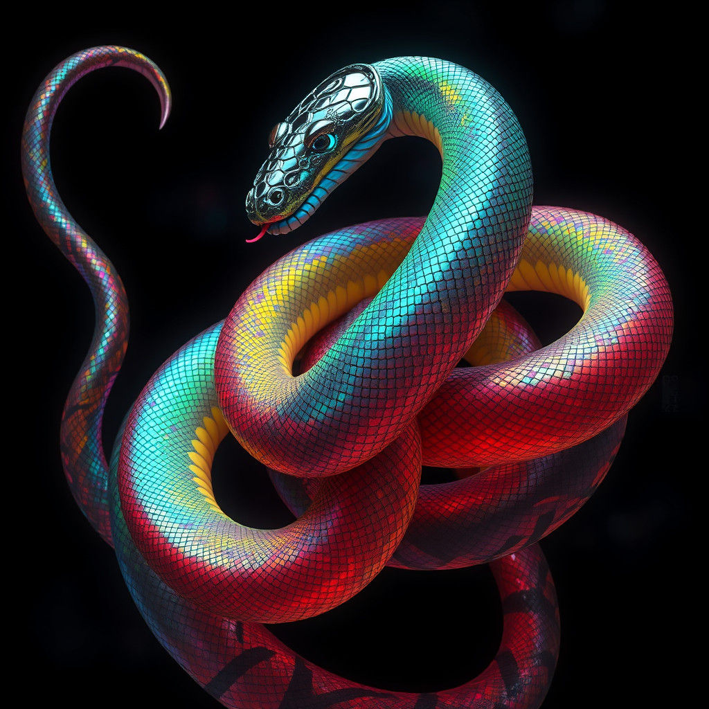 Iridescent Snakes in Mystical Dance, Digital Art