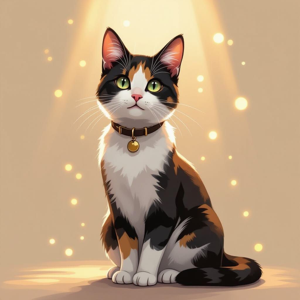Calico Cat Portrait in Illustrative Style