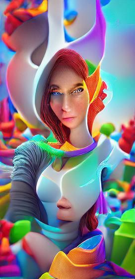 Colorful 3D Portrait of Fantasy Woman