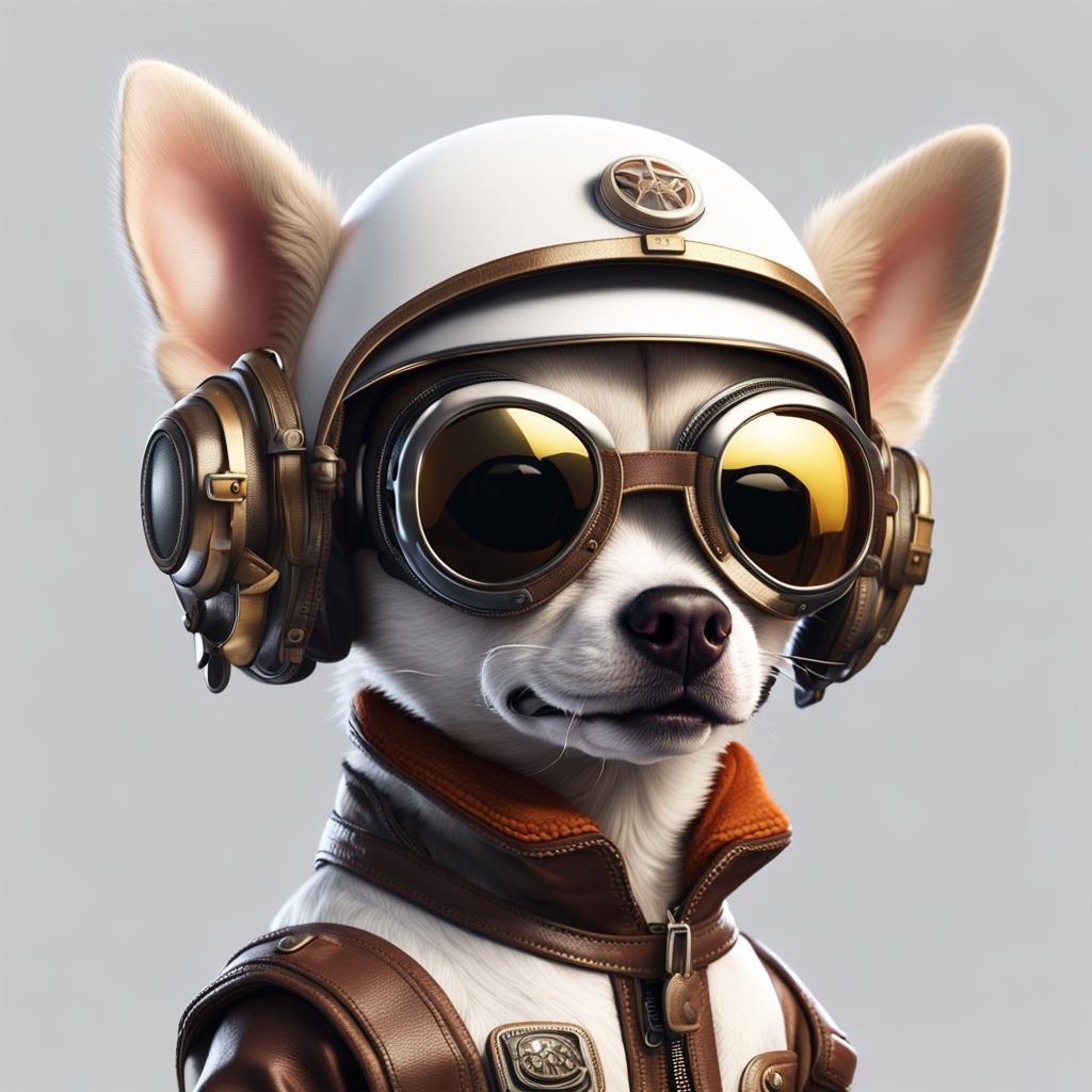 Chihuahua Pilot in Bomber Jacket, Detailed Digital Art