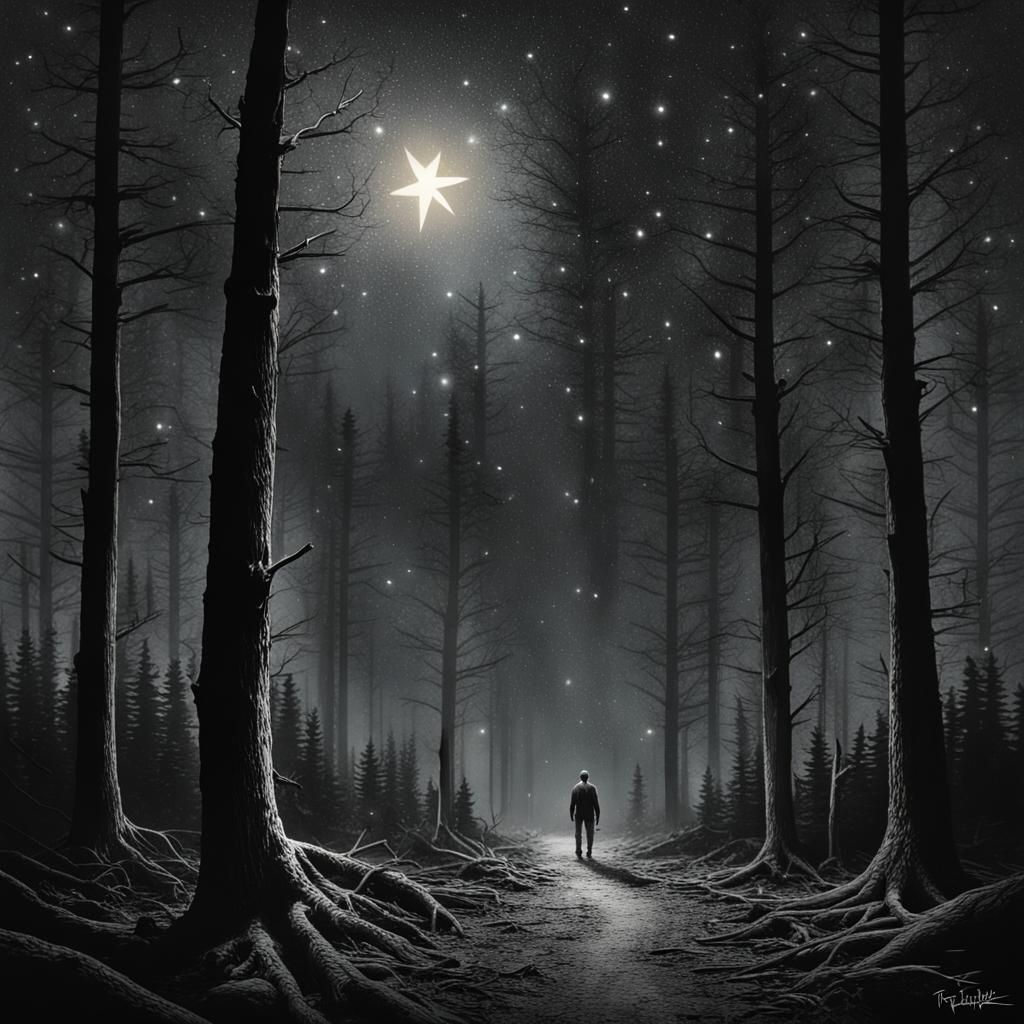Star Guides Traveler Through Dark Forest